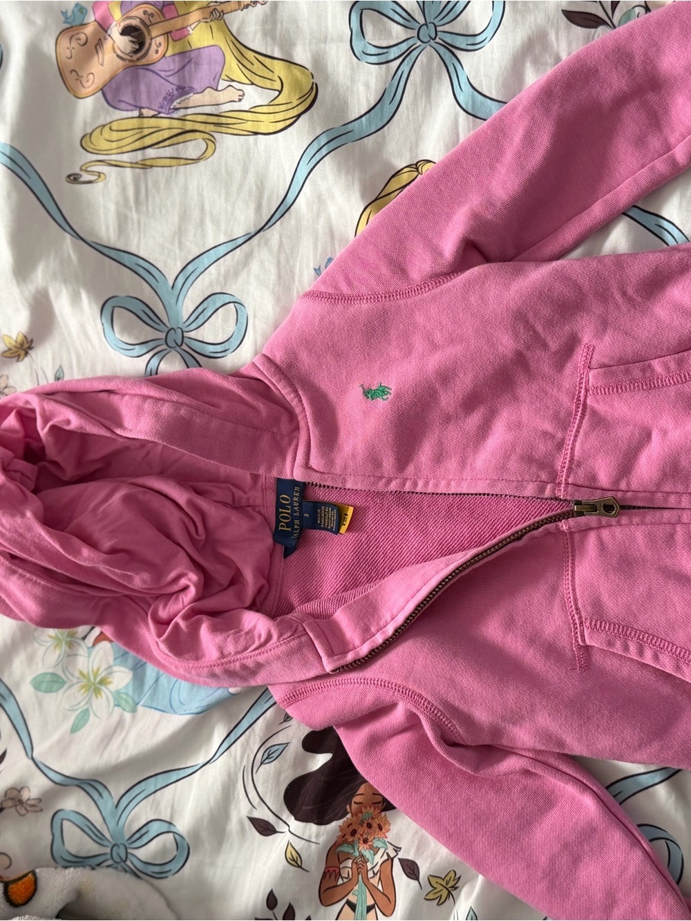 Polo by Ralph Lauren Girls' Pink Hooded Zip-Up Sweatshirt with Pony Logo